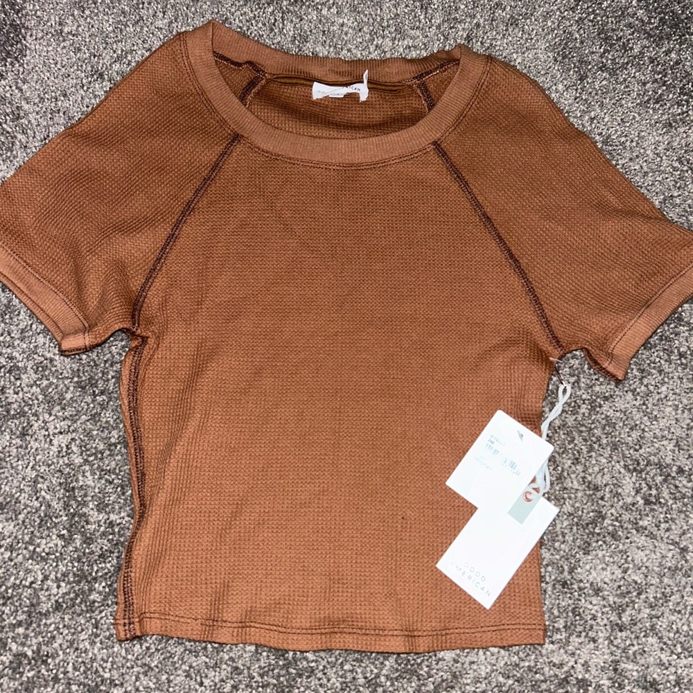 Brown waffle texture crop top